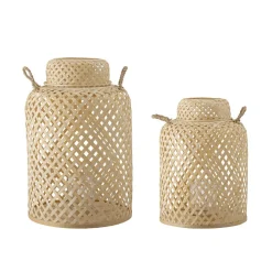 Bloomingville Bambus Laterne mit Glas Madlin 2er