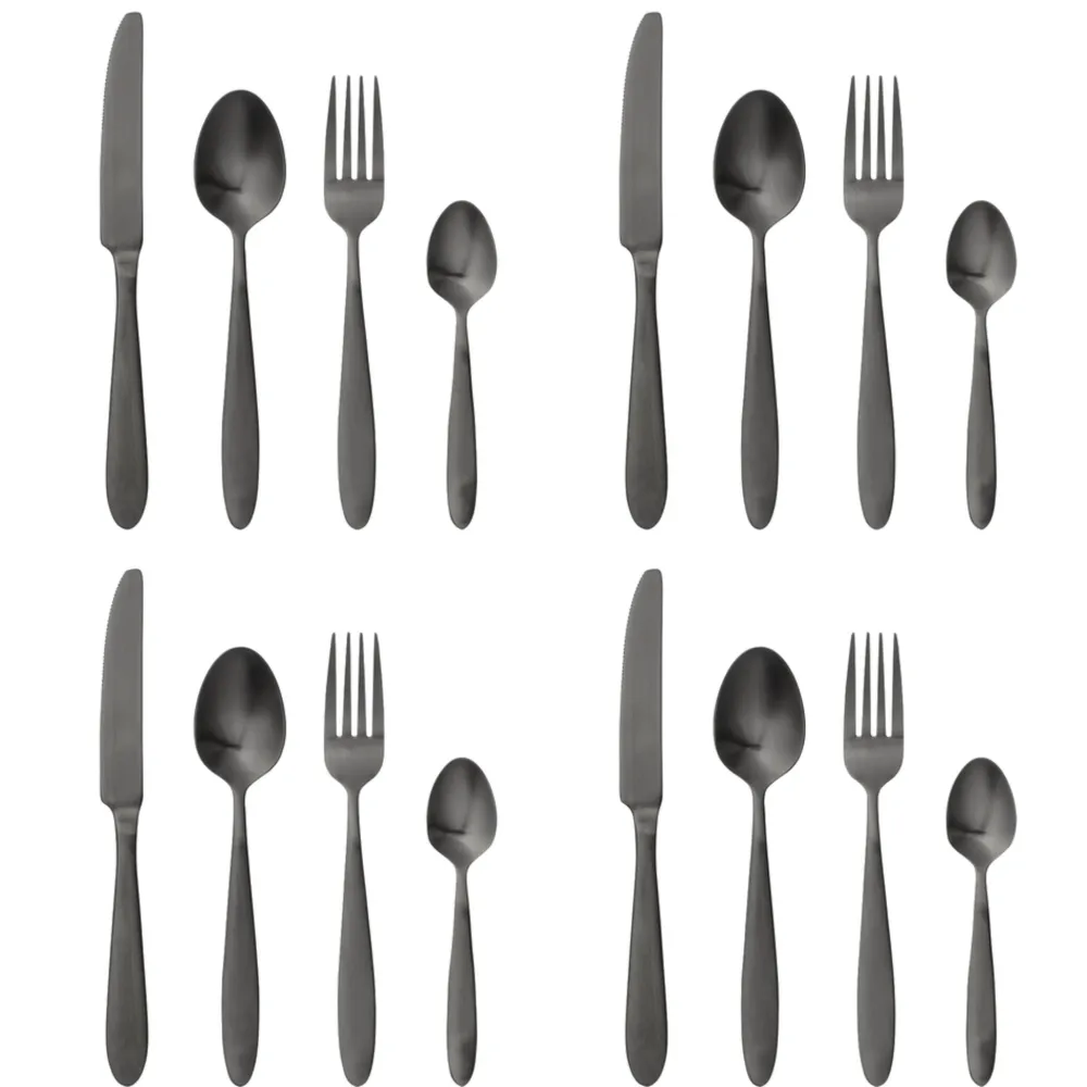 Bloomingville Frea Besteck Set Schwarz, 16-teilig, Edelstahl