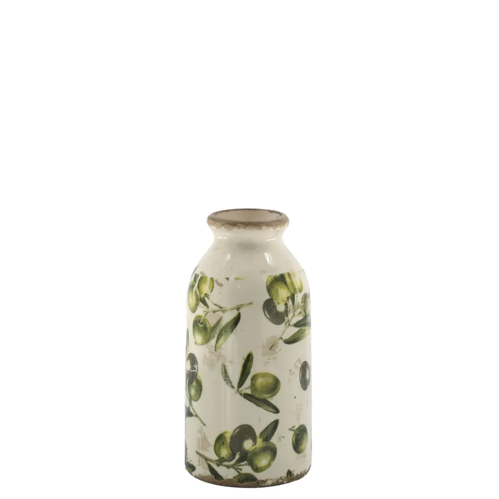 Chic Antique Deko Flasche Olive mit Olivenmuster