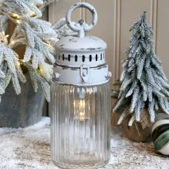 Chic Antique Französische Stalllaterne inkl. Birne & Timer weiß