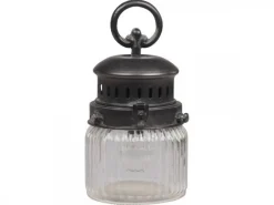 Chic Antique Französische Stalllaterne inkl. Glühbirne und Timer mit gerilltem Glas