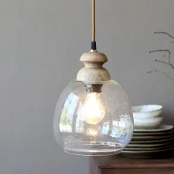 Chic Antique Hängelampe, Lampe mit Holzzierhülse