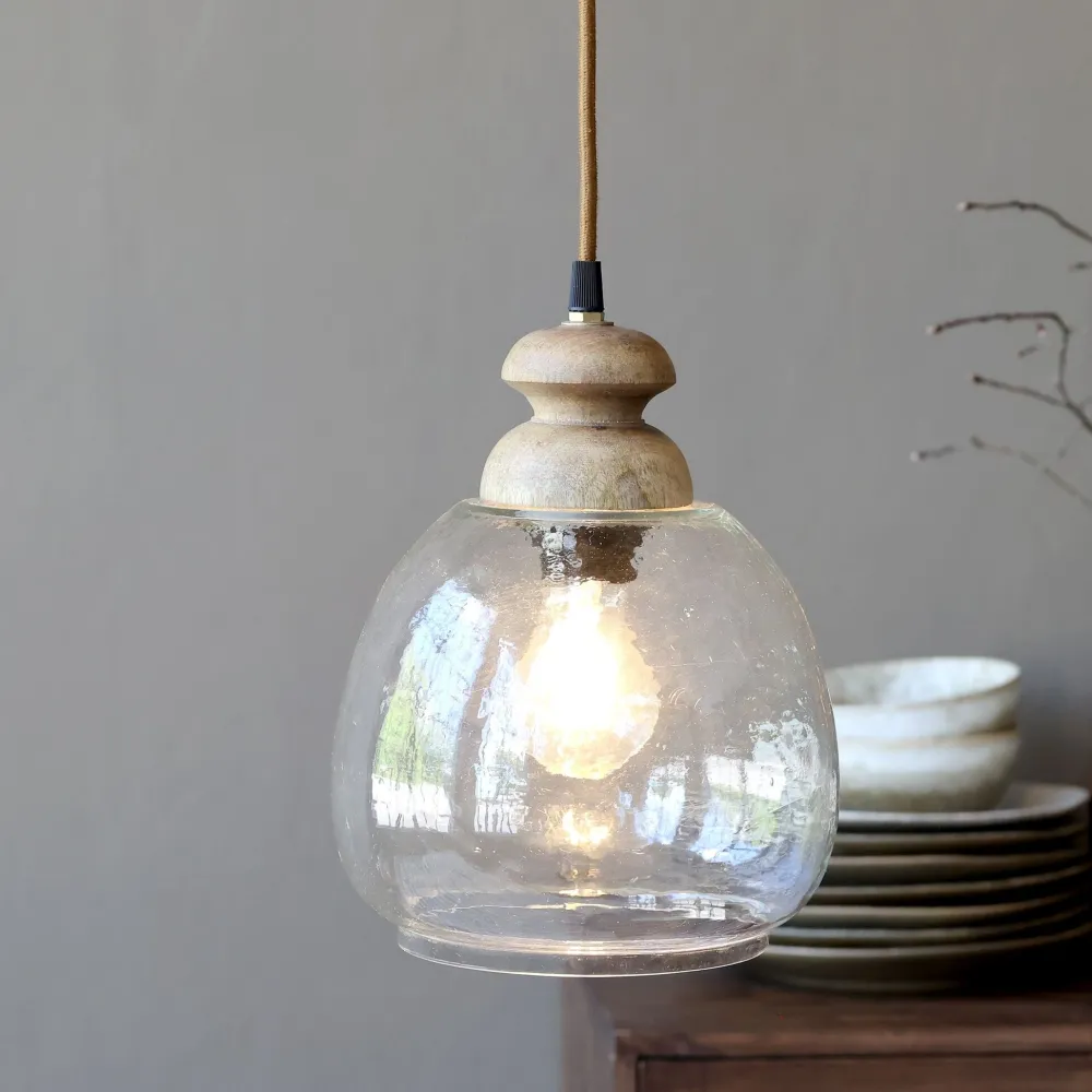 Chic Antique Hängelampe, Lampe mit Holzzierhülse