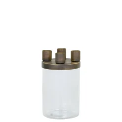 Chic Antique Kerzenständer mit Glas mit 4 Haltern, Messinglook