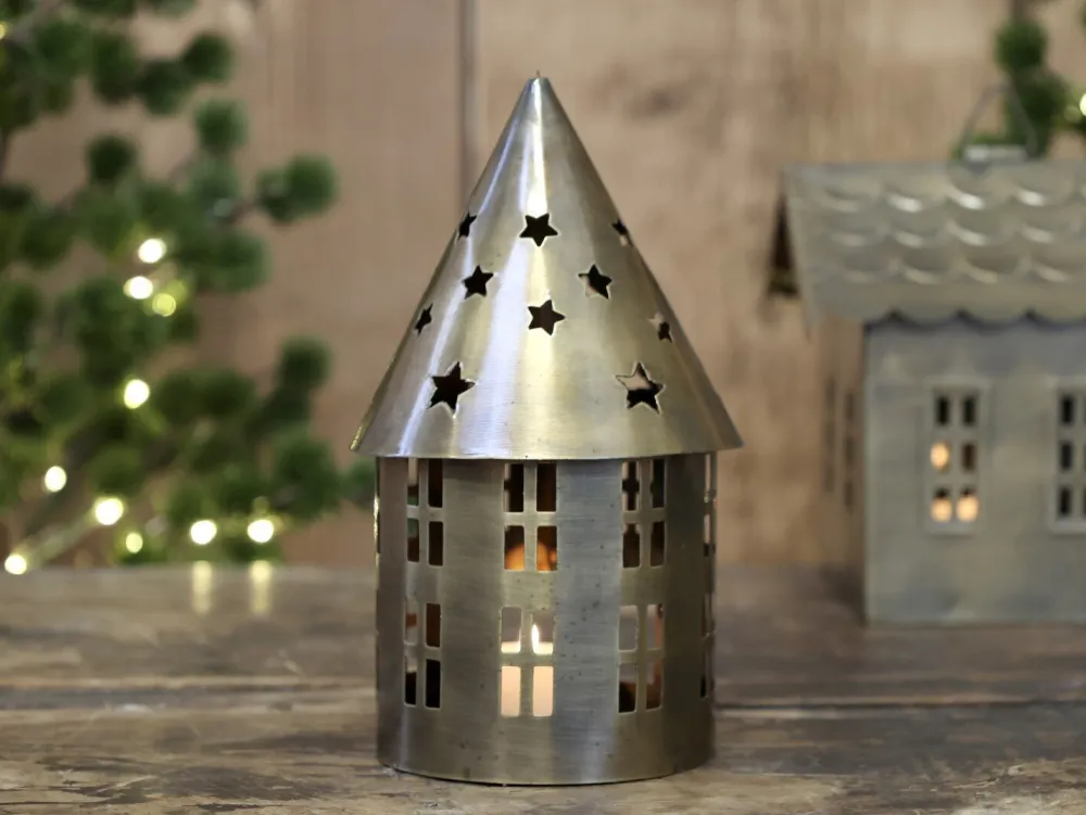 Chic Antique Lichthaus aus Metall, rund