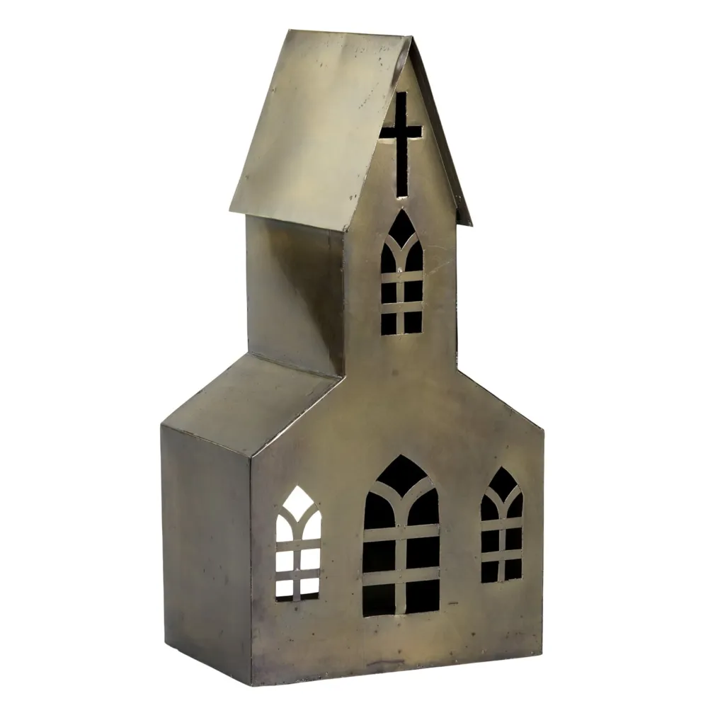 Chic Antique Lichthaus Kirche aus Metall