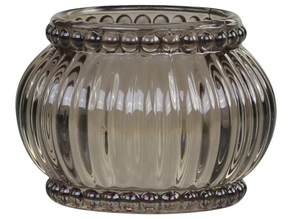 Chic Antique Teelichthalter mit Rillen & Perlenkante mokka