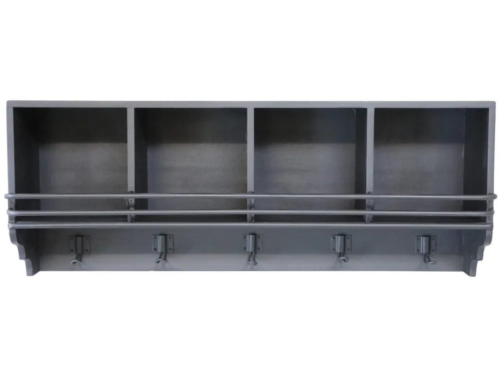 Chic Antique Wandregal mit 4 Fächern und 5 Haken