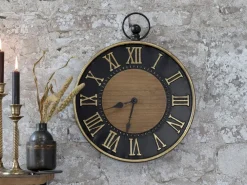 Chic Antique Wanduhr antik schwarz, messingfarben