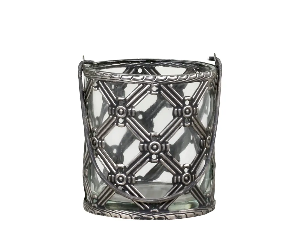 Chic Antique Windlicht mit Henkel und Karomuster