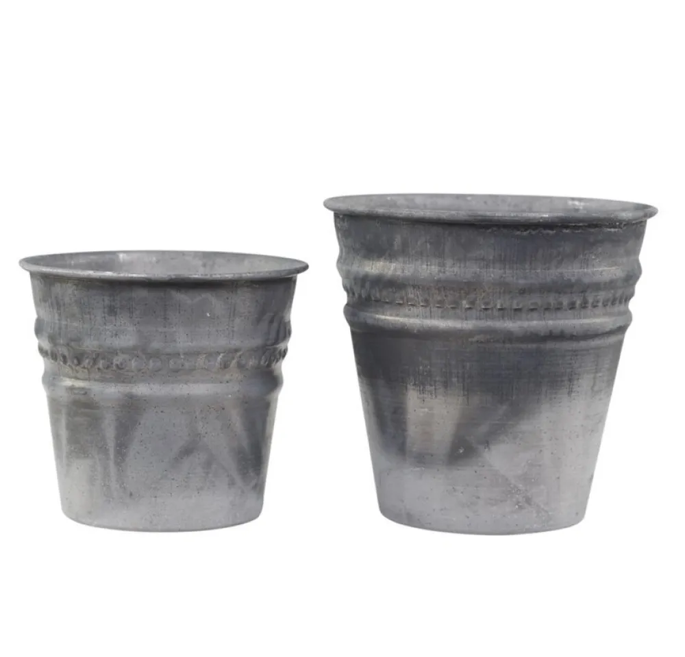 Chic Antique Zink Übertopf mit Perlenkante 2er