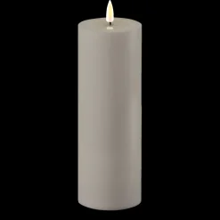 Deluxe Homeart LED Real Flame Outdoor Stumpenkerze grau