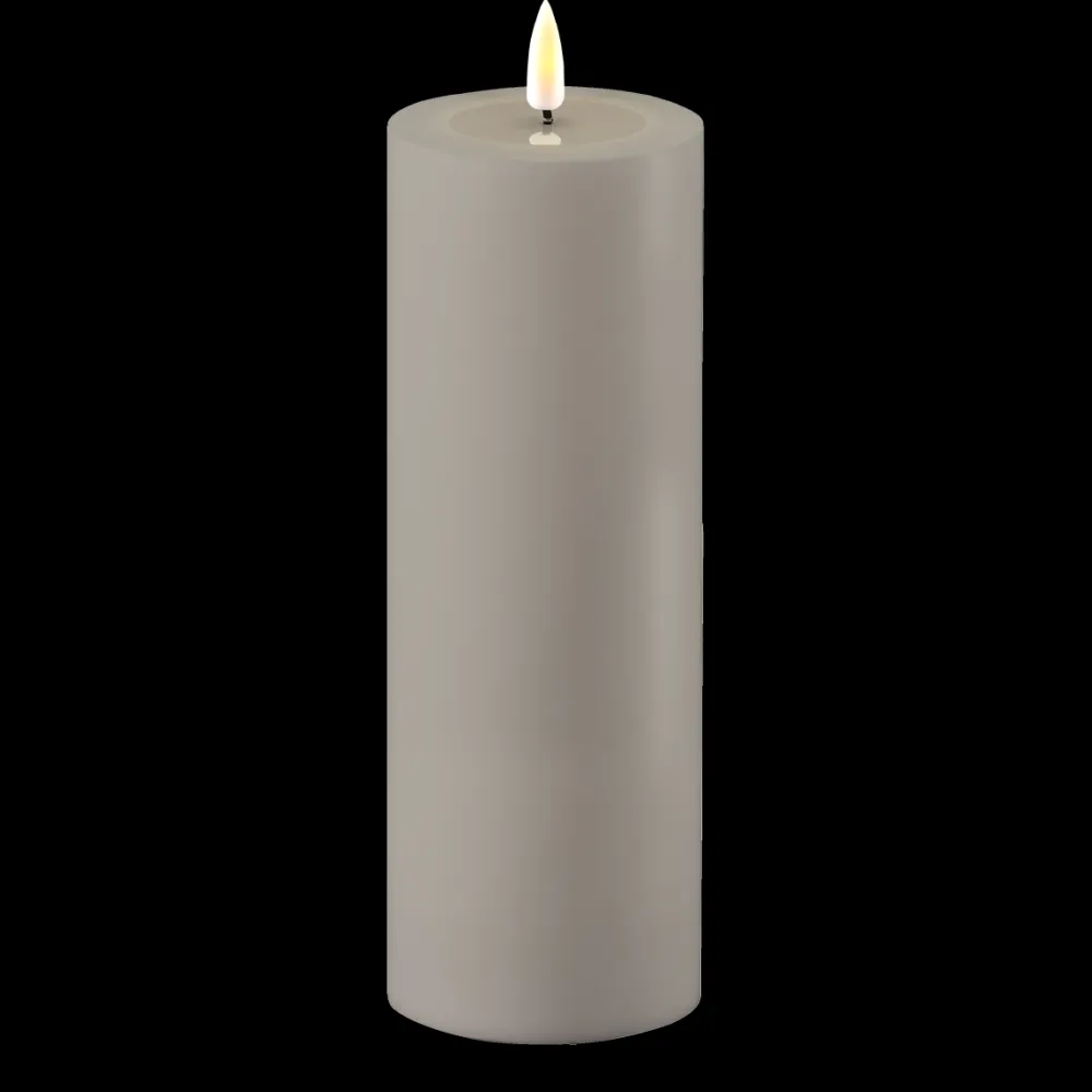 Deluxe Homeart LED Real Flame Outdoor Stumpenkerze grau