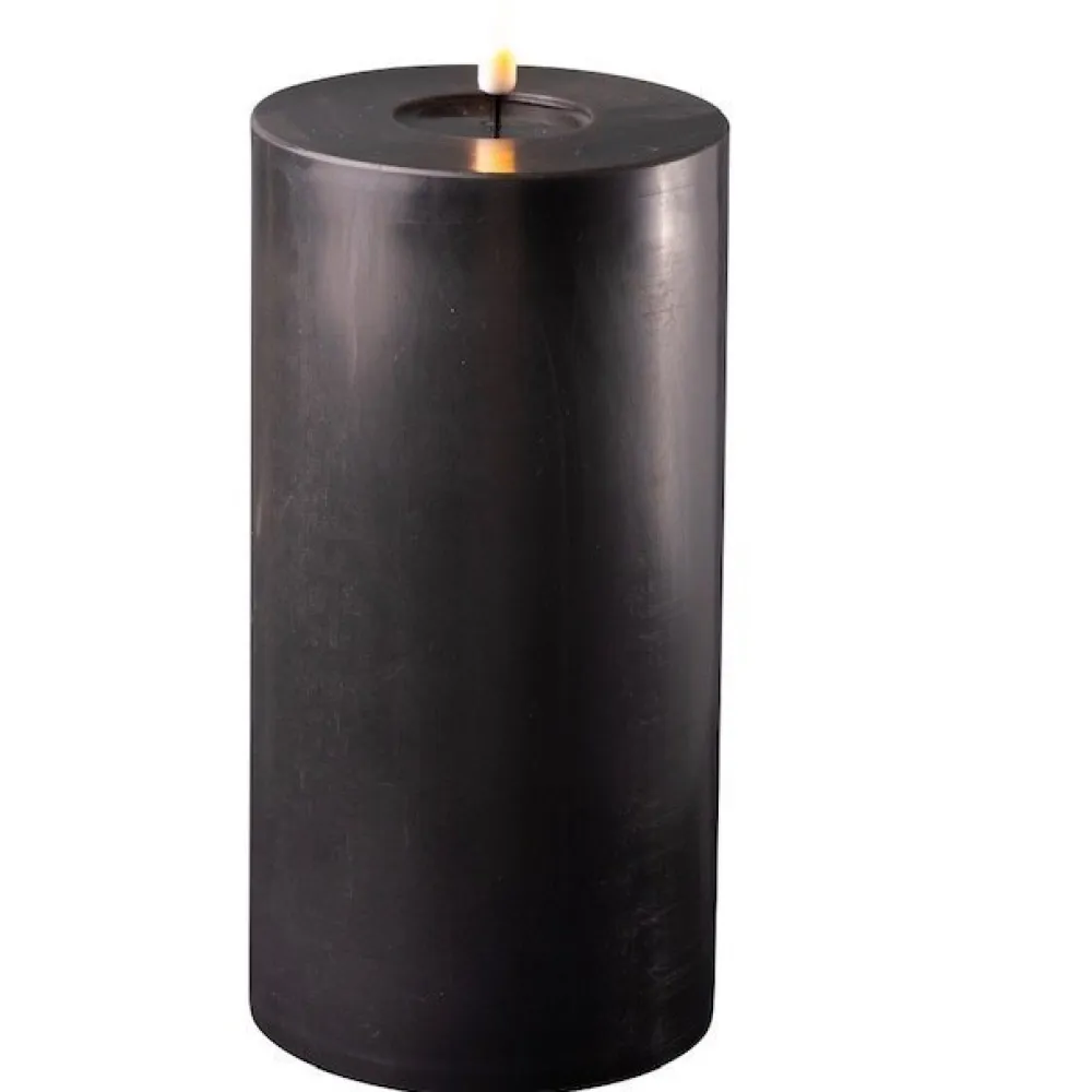 Deluxe Homeart LED Stumpenkerze Real Flame schwarz