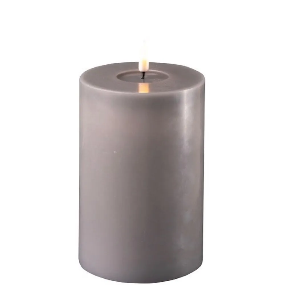 Deluxe Homeart LED Stumpenkerze Real Flame grau