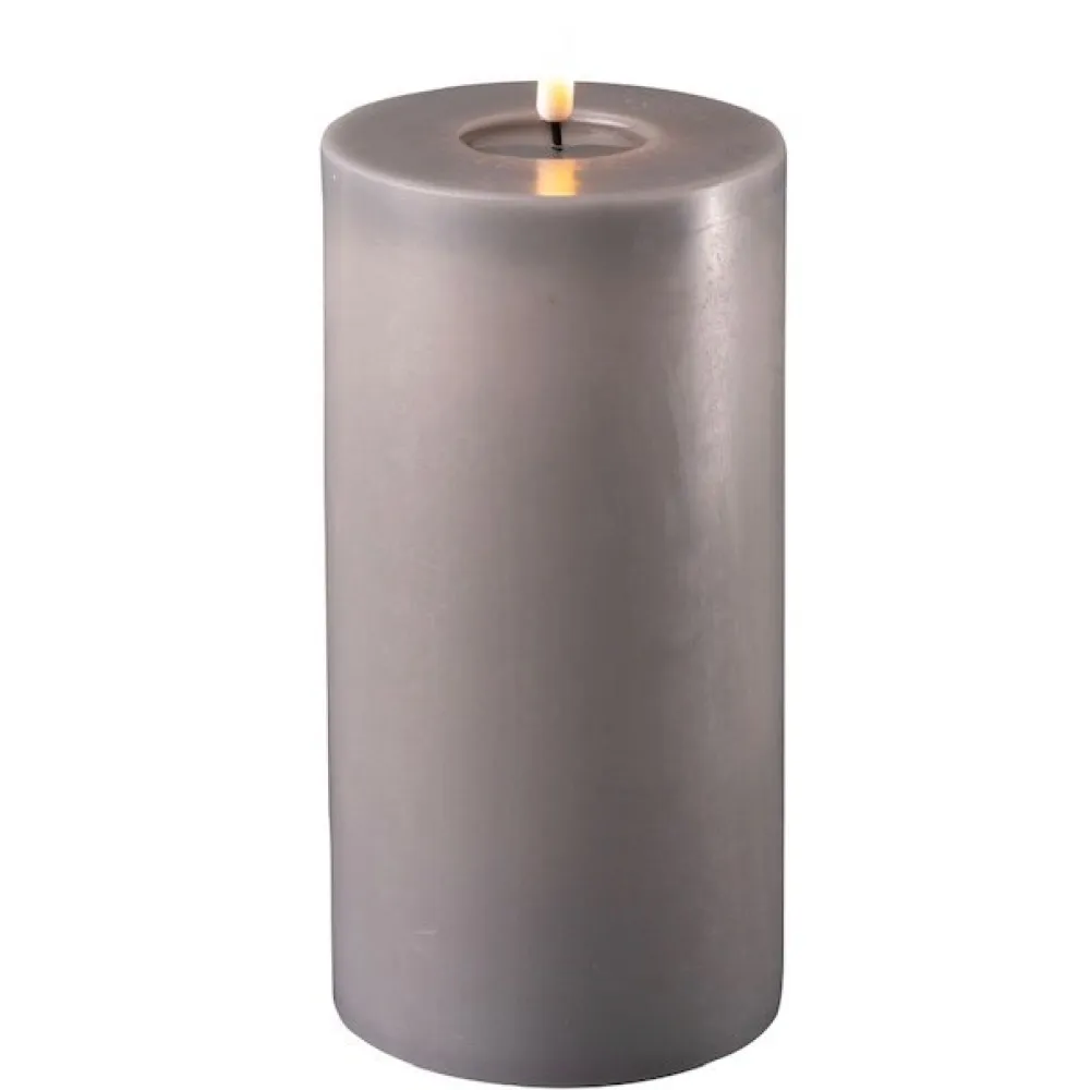 Deluxe Homeart LED Stumpenkerze Real Flame grau