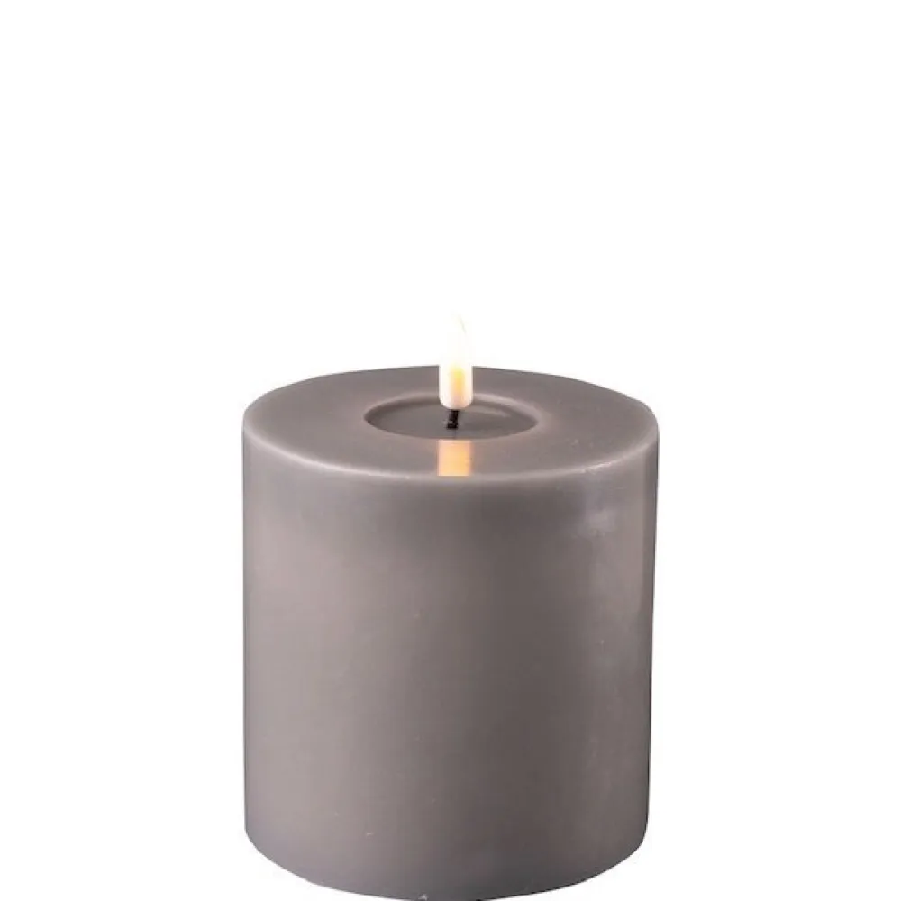 Deluxe Homeart LED Stumpenkerze Real Flame grau
