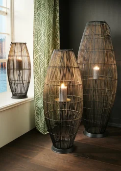 Faktorei Boden-Windlicht XXL aus Metall schwarz/gold