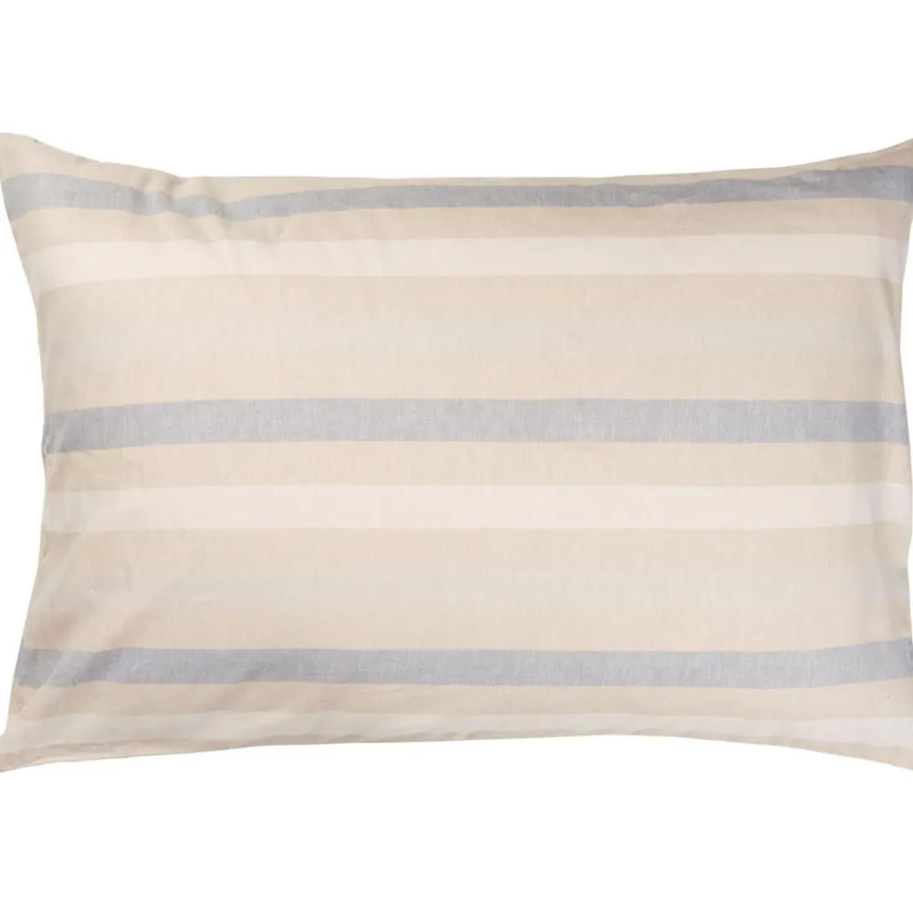 IB Laursen Baumwoll-Kissenbezug natur mit weißen und hellblauen Streifen