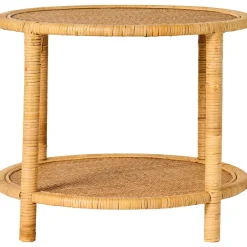 IB Laursen Beistelltisch mit geflochtenen Tischplatten aus Rattan