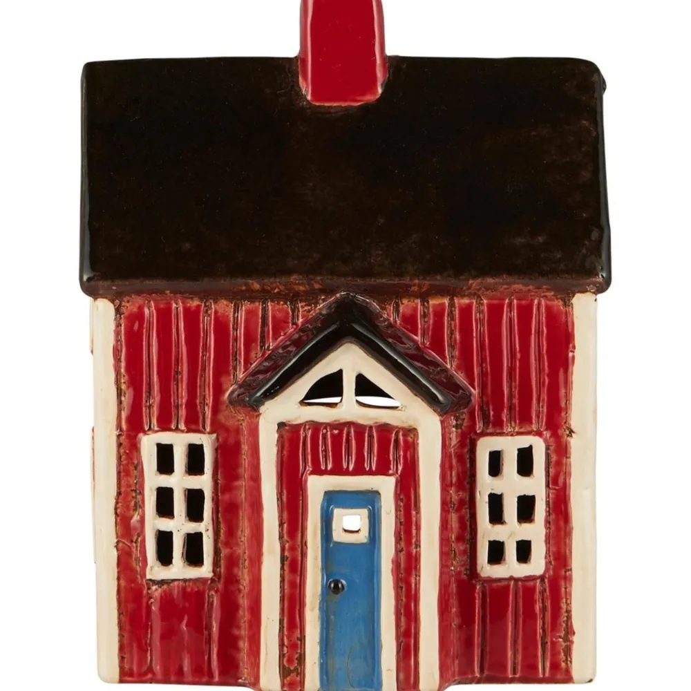 IB Laursen Haus für Teelicht Visby rot, blaue Tür