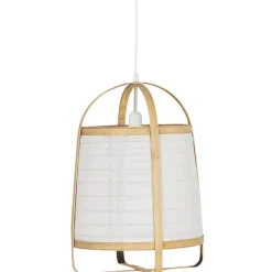 IB Laursen Hängelampe aus Bambus mit weissem Stoff