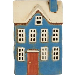 IB Laursen Keramikhaus für Teelicht Nyhavn blau mit brauner Tür
