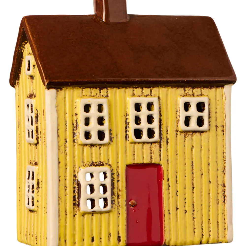 IB Laursen Teelichthaus Visby gelb mit roter Tür