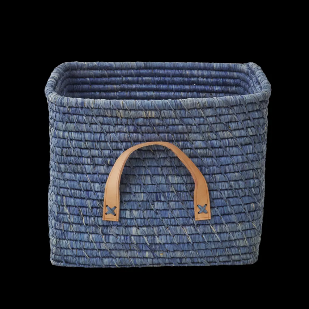 RICE Aufbewahrungskorb Einfarbig mit Lederschlaufen