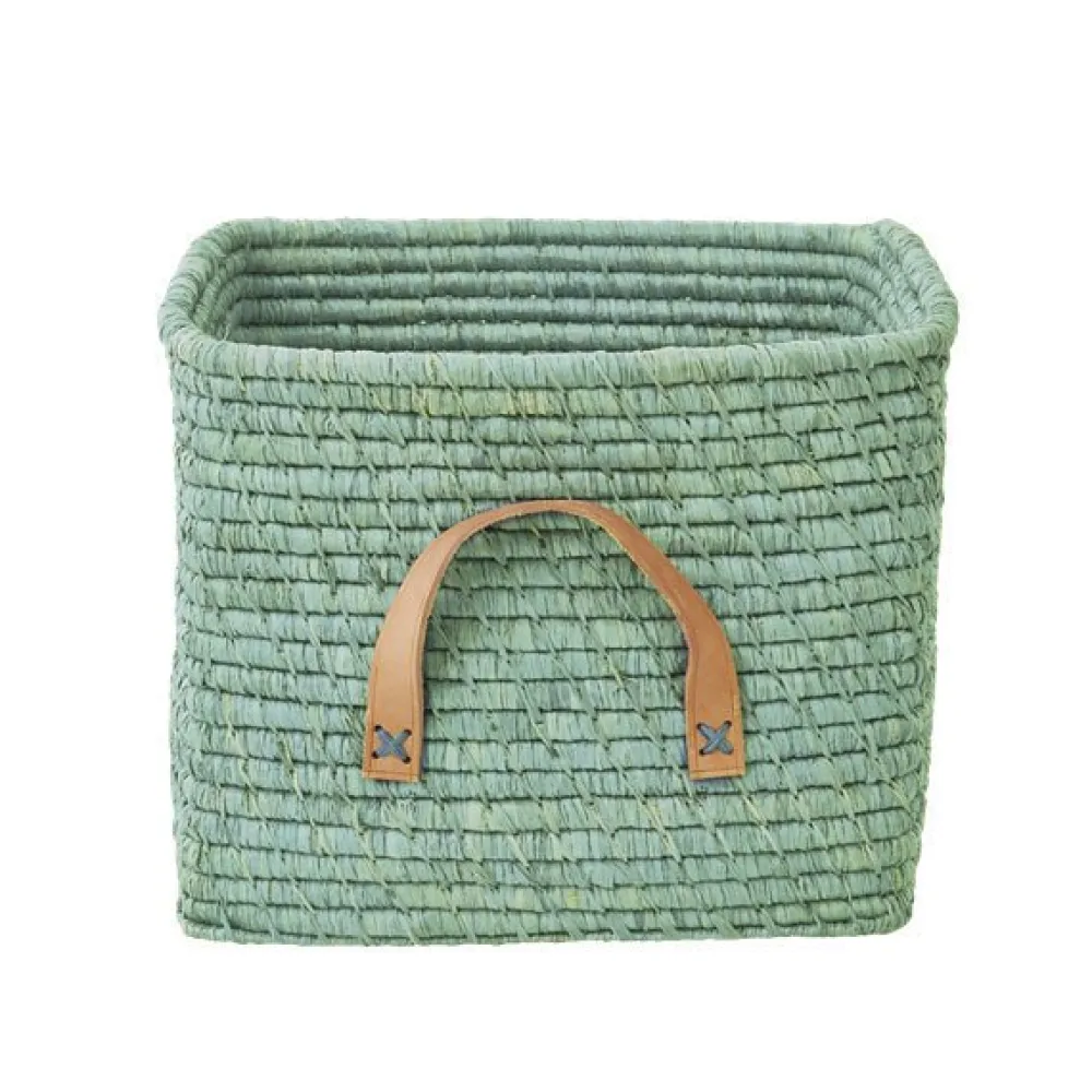 RICE Aufbewahrungskorb Einfarbig mit Lederschlaufen