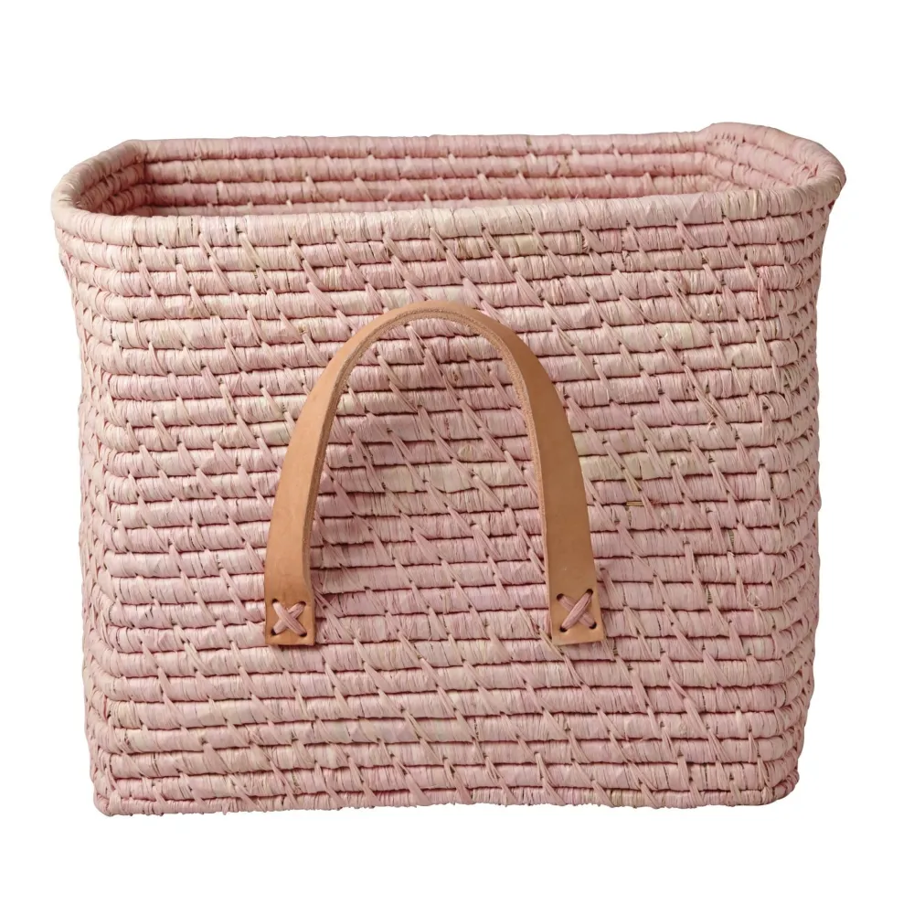 RICE Aufbewahrungskorb Einfarbig mit Lederschlaufen