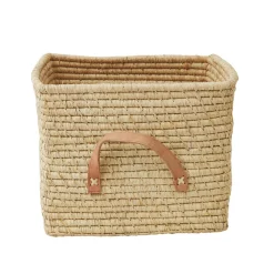 RICE Aufbewahrungskorb Einfarbig mit Lederschlaufen