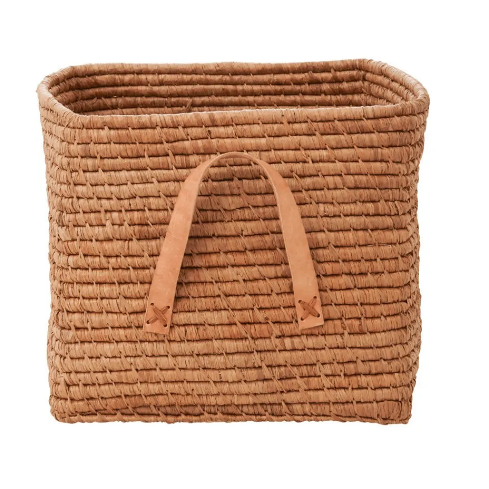 RICE Aufbewahrungskorb Einfarbig mit Lederschlaufen