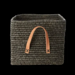 RICE Aufbewahrungskorb Einfarbig mit Lederschlaufen