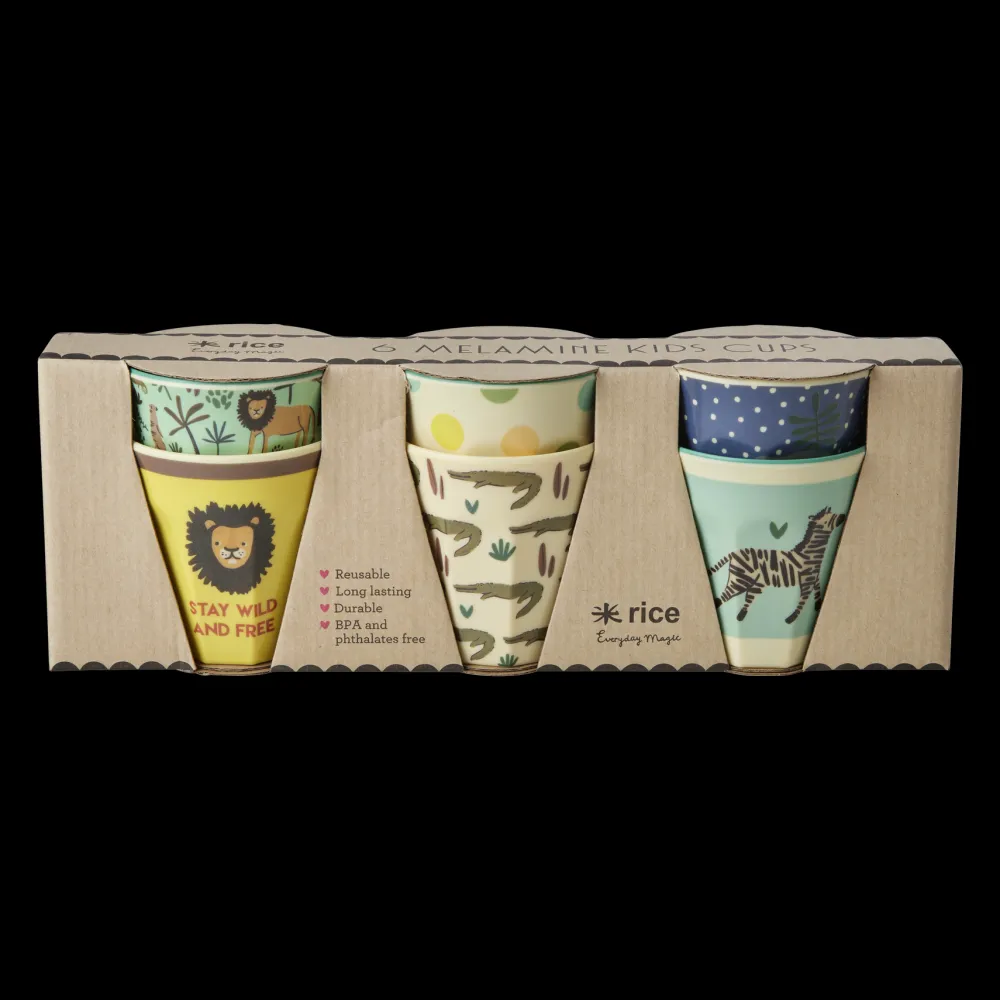 RICE Kleine Melamin Kinder Becher Jungle Animals 6er Pack