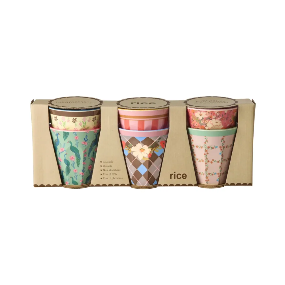 RICE Medium Melamin Becher 6er gemustert All you need...