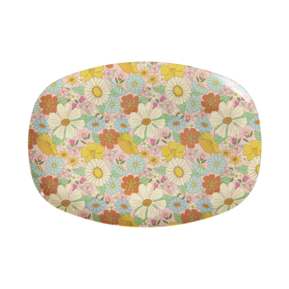 RICE Rechteckiger Teller aus Melamin Flower Power